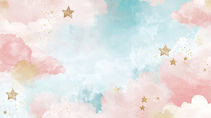 baby card with soft pastel colors, watercolor clouds
