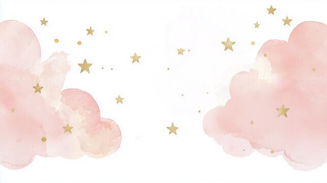 baby card with soft pastel colors, watercolor clouds