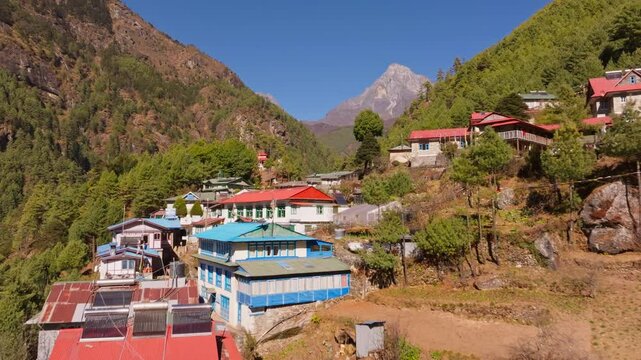 Monjo nestled high in Khumbu region, serving as crucial acclimatization point for mountaineers approaching Mount Everest Base Camp