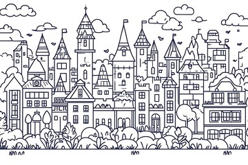 Obraz premium Line art city scape illustration