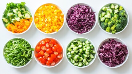 Naklejka premium Creative Arrangement of Vibrant Salads on White Background