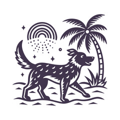 Obraz premium Playful Puppy at the Beach Summer Silhouette Vector Illustration