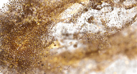 Gold Glitter Explosion, Sparkling Particles, Luxury Background, Shimmering Dust, Golden Texture, Festive, Celebration, Abstract, Glamour, Elegant, Bright, Shiny, Brown, White,