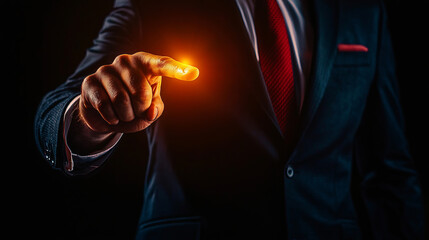 Fototapeta premium business leader pointing with glowing finger, symbolizing innovation and leadership
