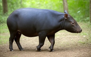 Fototapeta premium A beautiful tapir wandering calmly through the lush forest surroundings