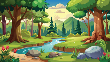 landscape with trees and river