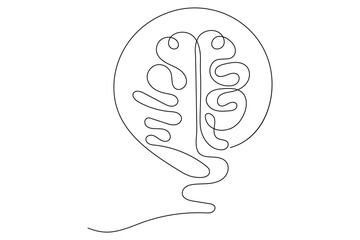 Human brain Continuous one line drawing of line art and vector illustration design
