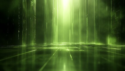 Glowing Green Digital Data Lines Form Abstract Technology Landscape