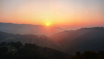 Obraz premium Panoramic landscape of rolling hills during sunrise 
