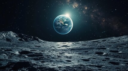 Earthrise Over Lunar Horizon from Moon