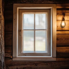 Fototapeta premium Rustic cabin window with frosted pane