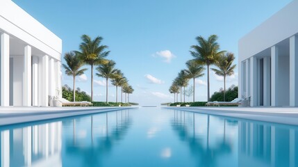 Fototapeta premium Architectdesigned mansion with terraced gardens and reflecting pools, modern sophistication
