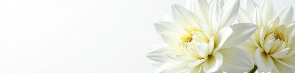 Fototapeta premium Close-up of pristine white dahlias against a stark white backdrop , blossom, pure