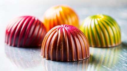 Fototapeta premium Close-up of Three Delicious Bonbons on a White Table