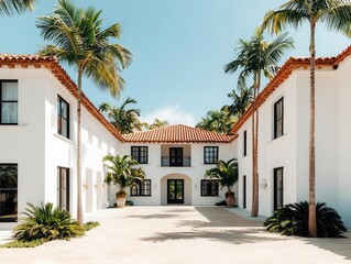 Private Mediterranean villa with terracotta roofs and lush courtyards, exotic charm