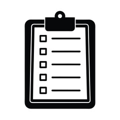 Fototapeta premium Detailed clipboard with checklist silhouette emphasizing task management and clear work planning on white