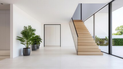 Obraz premium Ultramodern villa with floating staircases and glass walls, architectural masterpiece