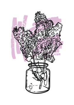lilac flowers in glass jar clip art preview