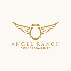 Elegant Classic Angel Horse Ranch Logo, Horseshoe logo, Angel logo.