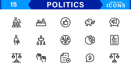Minimalist Politics Icon Pack. Flat, Line, and Outline Icons for Elections, Governance, and Public Policy