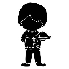 Restaurant waiter silhouette cartoon isolated illustration, waiter with serving tray black and white