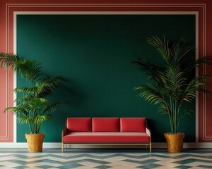 Fototapeta premium Artdeco inspired luxury estate with geometric designs and bold colors, vintage glamour