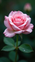 Delicate light pink rose, glistening with water droplets, isolated , dew, elegant