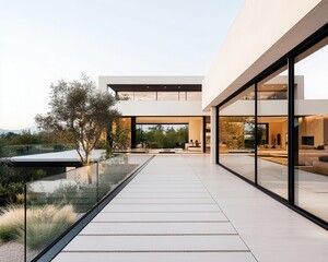 Designer mansion with glass bridge and minimalist interiors, innovative elegance