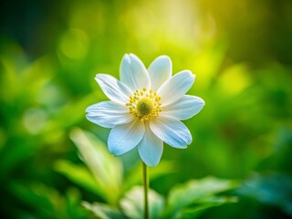 Close-up Single White Flower, Green Background - Botanical Photography