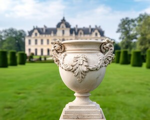 Obraz premium Classic European chateau with manicured gardens and fountains, historical elegance