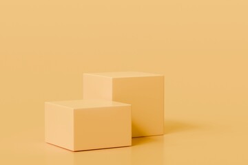 Yellow gold podium studio minimal product display pedestal background. pedestal display on vivid fashion summer background with minimal style. Blank stand for showing product. 3D rendering.