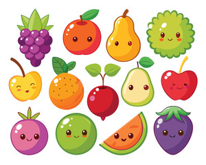 Fresh & Juicy: Cartoon Fruits and Berries Icon Collection

