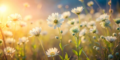 Close-Up White Wildflowers Field Meadow Spring Bloom Nature Photography
