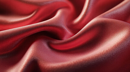 Fototapeta premium Luxurious red fabric with smooth texture and soft folds, creating elegant highlights. rich color and sheen evoke sense of opulence and warmth