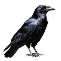 Fototapeta premium Black Bird Close Up On Plain Backgrounds With Detailing Description Of Bird's Features And The
