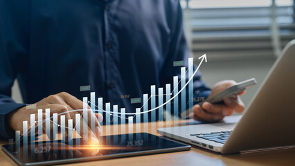 Stock market analytics and business growth, professional reviewing financial reports, investment...