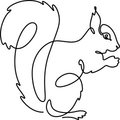 Squirrel eating continuous line art isolated on a white background. 