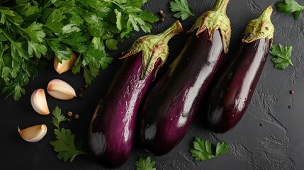 Flat Lay of Roasted Eggplant Slices with Fresh Pars