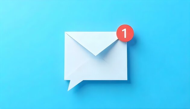 Una ilustraci&oacute;n digital presenta un &iacute;cono de notificaci&oacute;n de correo electr&oacute;nico estilizado sobre un fondo azul s&oacute;lido
