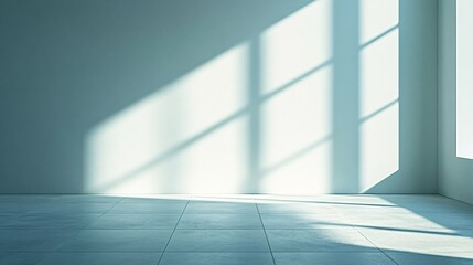 A bright room with shadows from window reflections appears