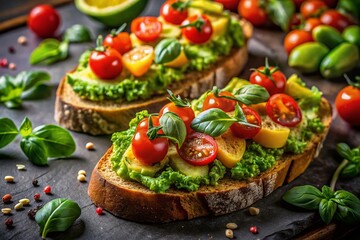 Macro Photo of Healthy Avocado Toast with Cherry Tomatoes & Herbs - Food Phone Wallpaper