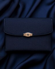 Elegant Navy Blue Clutch Purse on Soft Fabric Background