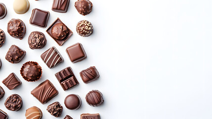Photo of a variety of chocolates on a white background
