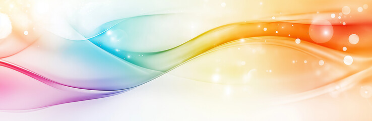 Abstract Background Vibrant Rainbow Wave with Flowing Ribbon Effect and Sparkling Light Accents
