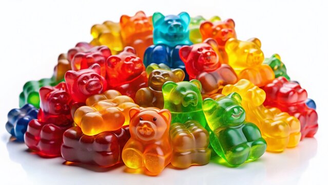 Colorful Gummy Bears, Delicious Candy, Jelly Sweets, Isolated on White Background, PNG