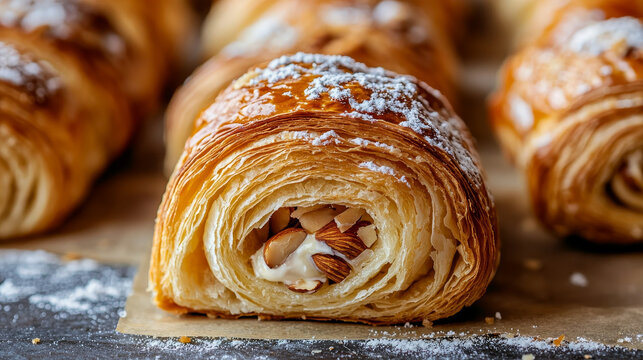 Almond-filled pastries, dusted with powdered sugar