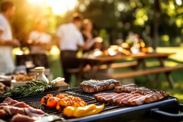 Obraz premium The perfect summer escape: a joyful BBQ party with family and friends.