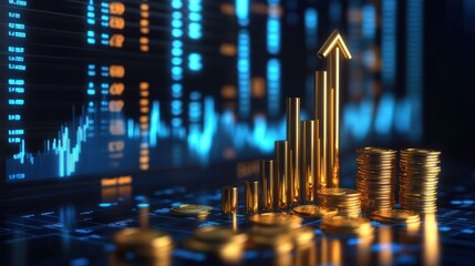Fototapeta premium Gold chart rise, stock market, money, success, investment