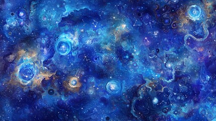 Vibrant Cosmic Scene with Swirling Galaxies and Bright Stars in Deep Blue and Purple Tones Capturing the Beauty of the Universe