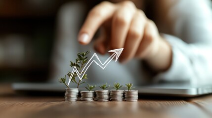 Financial Growth Displayed Through Plants And Increasing Arrow Graphics